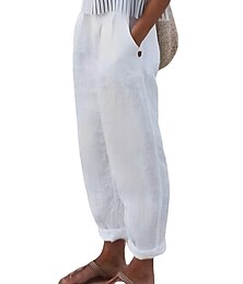 cheap -Women's Linen Pants Linen Cotton Blend White Sky Blue Solid Mid Waist Full Length Home Daily Summer Spring