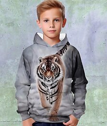 cheap -Boys 3D Tiger Hoodie Pullover Long Sleeve 3D Print Spring Fall Fashion Streetwear Cool Polyester Kids 3-12 Years Hooded Outdoor Casual Daily Regular Fit