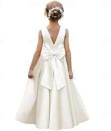 ieftine -rochii din satin pentru fete de flori pentru nunta rochie de concurs printesa fara spate cu fundita perle rochii de bal de bal pentru invitata la nunta