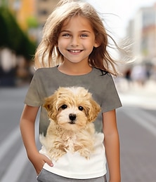 Недорогие -Девочки 3D С собакой Футболка Рубашка С короткими рукавами 3D печать Лето Активный Мода Симпатичные Стиль Полиэстер Дети 3-12 лет Вырез под горло на открытом воздухе Повседневные Стандартный