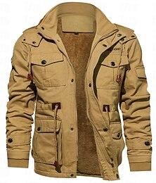 economico -Per uomo Giacca bomber Giacca invernale Inverno Standard Tinta unita A cordoncino Essenziale Giornaliero Fodera di vello Caldo Verde militare Cachi Nero