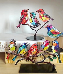 cheap -Stained Birds On Branch Desktop Ornaments,Metal Flat Vivid Birds Decorations On Branch,Double Sided Multicolor Hummingbird Craft Statue Table Gift for Bird Lovers