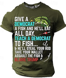 ieftine -Grafic Pescuit Dă-i unui democrat un pește și va mânca toată ziua. Învață un democrat să pescuiască Casual Stil de strada Bărbați Tipărire 3D Tricou Sport exterior Concediu Ieșire Tricou Negru