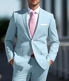 preiswerte -Herren Hochzeit Anzüge Rosa Himmelblau Täglich Geschäftlich Einfarbig Übergrössen 2-teilig Einreihige Zwei-Knopf-Jacke