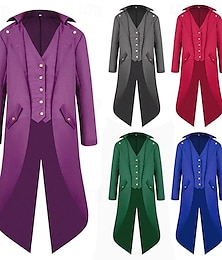 abordables -ancien Punk & Gothique Médiéval Manteau Smoking Queue-de-pie Vampire Médecin de la peste Grande Taille Couleur Unie Homme Steampunk Adulte Manteau
