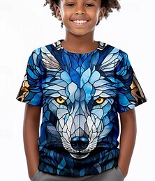 お買い得  -男の子 3D オオカミ Ｔシャツ シャツ 半袖 3Dプリント 夏 活発的 スポーツ ファッション 子供 3〜12年 クルーネック アウトドア カジュアル 日常 レギュラー