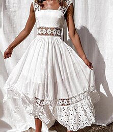 economico -Per donna Abito maxi Abito Bianco Abito in Pizzo Vestito Estivo Abito Boho Elegante Linea A Vacanza Feste Data Vestibilità regolare Senza Maniche Spallina Bianco Estate