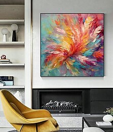 cheap -Large Wall Art Hand painted bstract Colorful Feather Oil Painting on Canvas handmade  Minimalist Textured Acrylic Painting Custom painting for Living Room Decor Gift