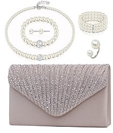 Недорогие -Невеста жемчужный браслет ожерелье серьги кольцо портативная сумка ювелирный набор с 6 бриллиантами для женщин