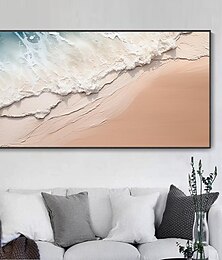 abordables -Peinture d'océan minimaliste peinte à la main sur toile, art mural texturé 3d, tons de terre, vagues de mer, art mural, peinture de salon, décor de salle de mode, sans cadre