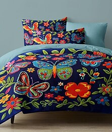 billige -vintage sommerfuglemønster dynebetræk sæt blødt 3-delt luksus sengetøj i bomuld boligindretning gave konge dronning dynebetræk