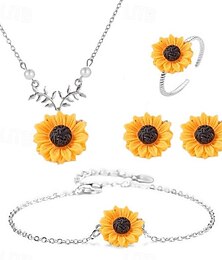 お買い得  -ジュエリークリエイティブひまわりネックレスひまわりイヤリングリングフラワーブレスレット 4 個セット