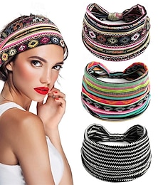 billiga -3 st breda boho-pannband för kvinnor och tjejer, elastisk turban-huvudinpackning halkfria hårband för sportyoga och löparpannband 3-pack