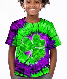 billiga -St Patrick Pojkar 3D Knytbatik Fyrklöver T-shirt Skjorta Kortärmad 3D-tryck Sommar Aktiv Sport Mode Polyester Barn 3-12 år Rund hals Utomhus Ledigt Dagligen Normal
