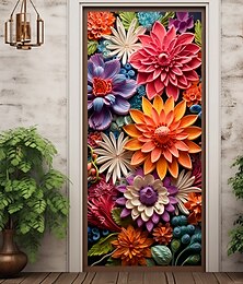 abordables -fleurs en relief couvre-portes tapisserie de porte rideau de porte décoration toile de fond bannière de porte pour porte d'entrée ferme fournitures de décoration de fête de vacances