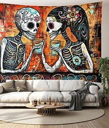 billiga -mexikansk folkkonst dödskalle hängande gobeläng väggkonst stor gobeläng väggmålning dekor fotografi bakgrund filt gardin hem sovrum vardagsrum dekoration
