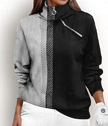 abordables -Femme Sweat à capuche Noir Bleu manche longue Chaud Top Bloc de couleur Automne Hiver Vêtements de golf pour femmes, tenues, vêtements