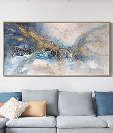 cheap -Oil Painting handmade  Abstract Gold Texture Oil Painting on Canvas Large Wall Art Blue Original Custom foil Painting Modern artwork for Living Room Office Wall Art Home Decor