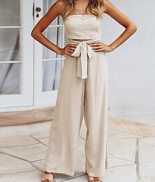 abordables -Femme Normal Combinaison Vêtement de rue Couleur unie Sans Manches Sans Bretelles Lacet Dos Nu Plein Air du quotidien Standard Blanche Vert Abricot Eté