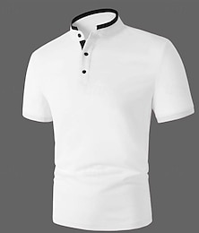 billiga -Herr POLO Shirt Golftröja Ledigt Helgdag Hög krage Kortärmad Mode Grundläggande Slät Knapp Sommar Normal Svart Vit Rodnande Rosa Brun Grå POLO Shirt