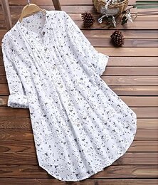 economico -camicia di lino Top lunghi in cotone Top in cotone bianco Camicetta di cotone bianco Per donna Bianco Blu Verde Floreale Pulsante Stampe Strada Giornaliero Di tendenza Rotonda Cotone Lino Standard M