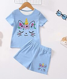 preiswerte -3D-Einhorn-T-Shirt für Mädchen & Shorts-Pyjama-Set, rosa, kurzärmelig, 3D-Druck, Sommer, aktiv, modisch, niedlich, Polyester, für Kinder von 3–12 Jahren, Rundhalsausschnitt, für Zuhause, Freizeit,