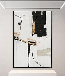 cheap -Black and White Wall Art Oil Paintings on Canvas Hand Painted Textured Gold Foil Contemporary Paintings Unframed Vertical APainting Home Decor Stretched Frame Ready to Hang