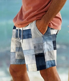 baratos -Xadrez bloco de cores resort masculino 3d impresso calções de banho calções de banho cintura elástica cordão com forro de malha aloha estilo havaiano férias praia s a 3xl