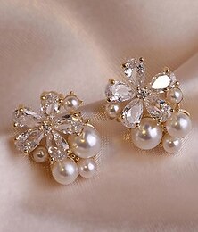 preiswerte -Klar Weiß Edler Schmuck Klassisch Blume Kuschelig Stilvoll Ohrringe Schmuck Gold Für Hochzeit Party 1 Paar