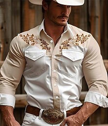 cheap -Floral Men's Vintage western style 3D Printed Western Shirt  Daily Wear Going out Weekend Spring & Summer Turndown Long Sleeve Pink Khaki Beige S M L 4-Way Stretch Fabric Shirt