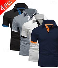 voordelige -Voor heren POLO Shirt Golfshirt Casual Sport Revers Korte mouw Modieus Basic Kleurenblok Lapwerk 4-stuks Zomer Normale pasvorm Rood+Wit+Blauw+Oranje Hemelsblauw+Blauw+Grijs+Zwart
