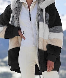 abordables -Hombre Chaqueta de Invierno Chaqueta de lana Chaqueta de sherpa Abrigo de peluche Exterior Calle Mantiene abrigado Transpirable Detalles en Piel Full Zip Otoño Invierno A Rayas Deportivo Casual