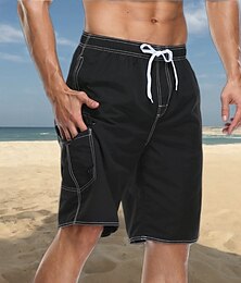 billiga -Herr Boardshorts Badshorts Utekväll Helgen Andningsfunktion Snabb tork Snörning Elastisk midja Med fickor Slät Knelängd Gymnastik Ledigt Sportkläder Sjöblå Svart