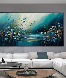 billige -håndmalt havlandskap tre oljemaleri på lerret stort håndlaget veggkunst abstrakt blå blomstermaleri tilpasset sjølandskapsmaling for stueinnredning