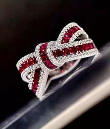 cheap -Valentine's Day Exquisite Ring Silver Plated Cute Bow Knot Design Paved Shining Zircon Perfect Birthday Gift For Female Match Daily Outfits