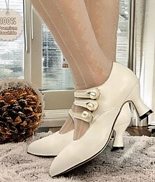 cheap -Women's Wedding Shoes Pumps Oxfords Ladies Shoes Valentines Gifts Brogue Vintage Shoes Party Outdoor Valentine's Day Imitation Pearl Kitten Heel Pointed Toe Elegant Vintage Leather Buckle White