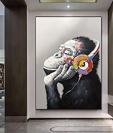 cheap -Mintura Handmade Abstract Animal Listen To Music Gorilla Oil Paintings On Canvas Wall Art Decoration Modern Picture For Home Decor Rolled Frameless Unstretched Painting