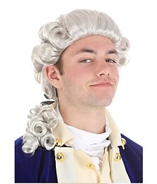 abordables -Perruque poudrée coloniale américaine pour hommes perruques d'Halloween