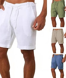 cheap -Men's Shorts Linen Shorts Summer Shorts Bermuda shorts Pocket Drawstring Plain Breathable Soft Short Daily Holiday Beach Linen / Cotton Blend Stylish Casual Black White Micro-elastic