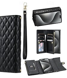 economico -Custodia per telefono per iPhone 16 iPhone 15 Pro Max iPhone 14 13 12 11 Pro Max X XR XS 8 7 Plus custodia portafoglio con cerniera a protezione totale con laccetto retro motivo geometrico TPU PU