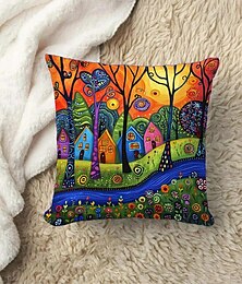 abordables -Housse de coussin double face avec paysage coloré, 1 pièce, taie d'oreiller carrée décorative pour chambre à coucher, salon, coussin d'intérieur pour canapé, lit, chaise