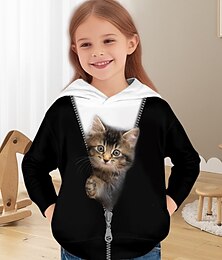 ieftine -Fete 3D Pisica Hanorac cu Glugă Pullover Manșon Lung Tipărire 3D Primăvară Toamnă Activ Modă Drăguţ Copii 3-12 ani 4-12 ani Capișon În aer liber Casual Zilnic Fit regulat