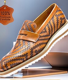 cheap -Men's Loafers & Slip-Ons Formal Shoes Dress Shoes Leather Italian Full-Grain Cowhide Comfortable Slip Resistant Slip-on Light Brown