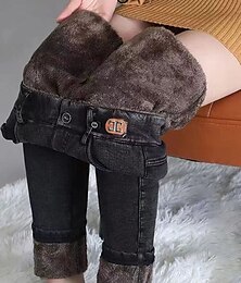 billiga -fleecefodrade leggings för kvinnor hellängd bomull denimficka hög midja mode streetwear street dagligen svart grå s m höst vinter