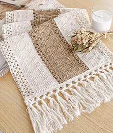 abordables -Chemin de table boho de 70 pouces de long pour la décoration intérieure, chemin de table rustique crème & Chemin de table en macramé marron avec glands pour chambre à manger boho pour restaurant