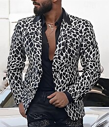 cheap -Men's Blazer Business Cocktail Party Wedding Party Fashion Casual Spring &  Fall Polyester Leopard Button Pocket Comfortable Single Breasted Blazer Black