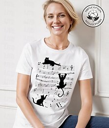 voordelige -Dames T-shirt 100% katoen Kat Afdrukken Dagelijks Weekend Modieus Korte mouw Ronde hals Wit Zomer