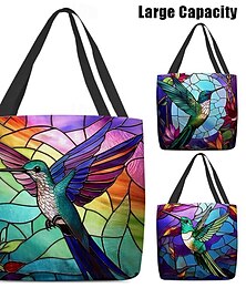 cheap -Women's Tote Shoulder Bag Canvas Tote Bag Polyester Shopping Daily Holiday Print Large Capacity Foldable Lightweight Bird Blue Purple Green