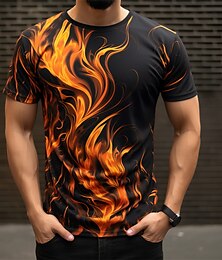 cheap -Flame Men's Street Style 3D Print T shirt Tee Sports Outdoor Holiday Going out T shirt Red Purple Orange Short Sleeve Crew Neck Shirt Spring & Summer Clothing Apparel S M L XL