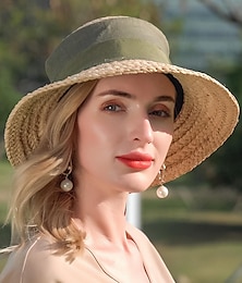economico -berretto Fibra Cappelli da pescatore A falda larga Cappello di paglia Matrimonio Tè Elegante Classico Con Nastri Copricapo Copricapo